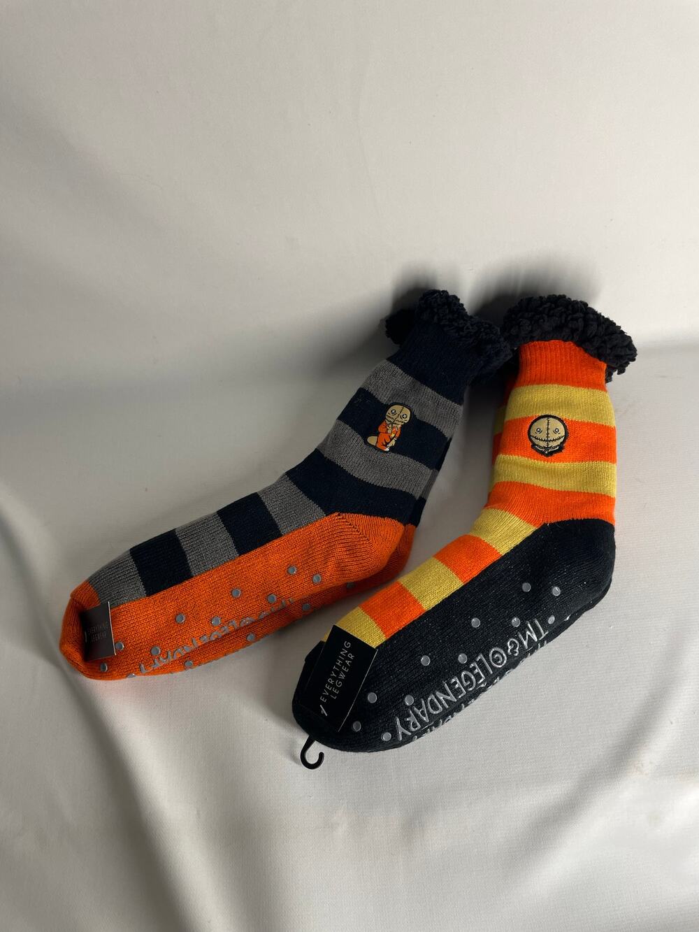 Trick or Treat SAM 2 Pairs Striped Fluffly Sock Slippers NEW Horror Halloween